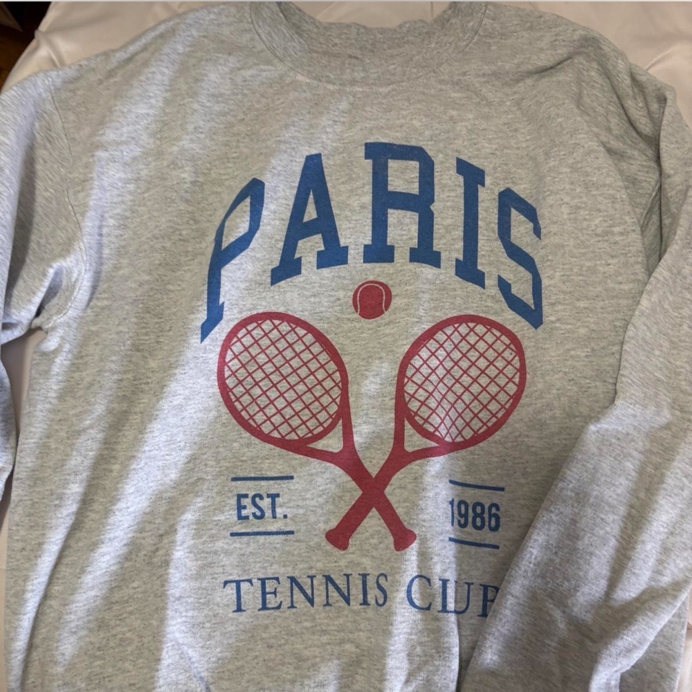 Paris Tennis Club Graphic Sweatshirt - Gray with Blue & Red